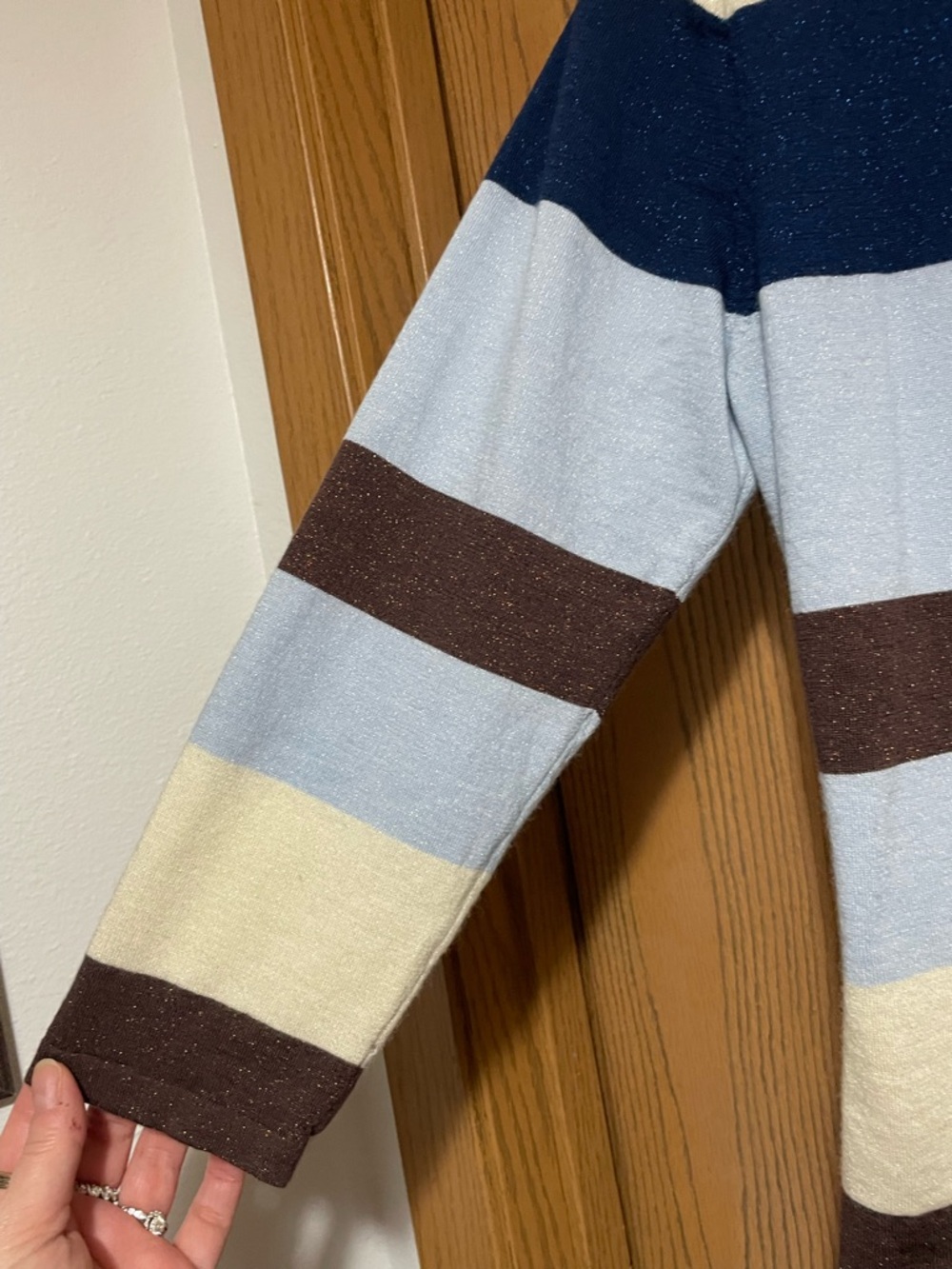 Frances Valentine Striped Scoopneck Sweater in Navy, Light Blue & Brown - Picture 6 of 9